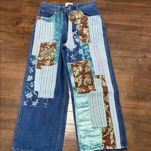 BDG Blue Denim Straight-Leg Jeans with Patchwork Accents